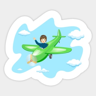 Pilot boy flying on an airplane Sticker